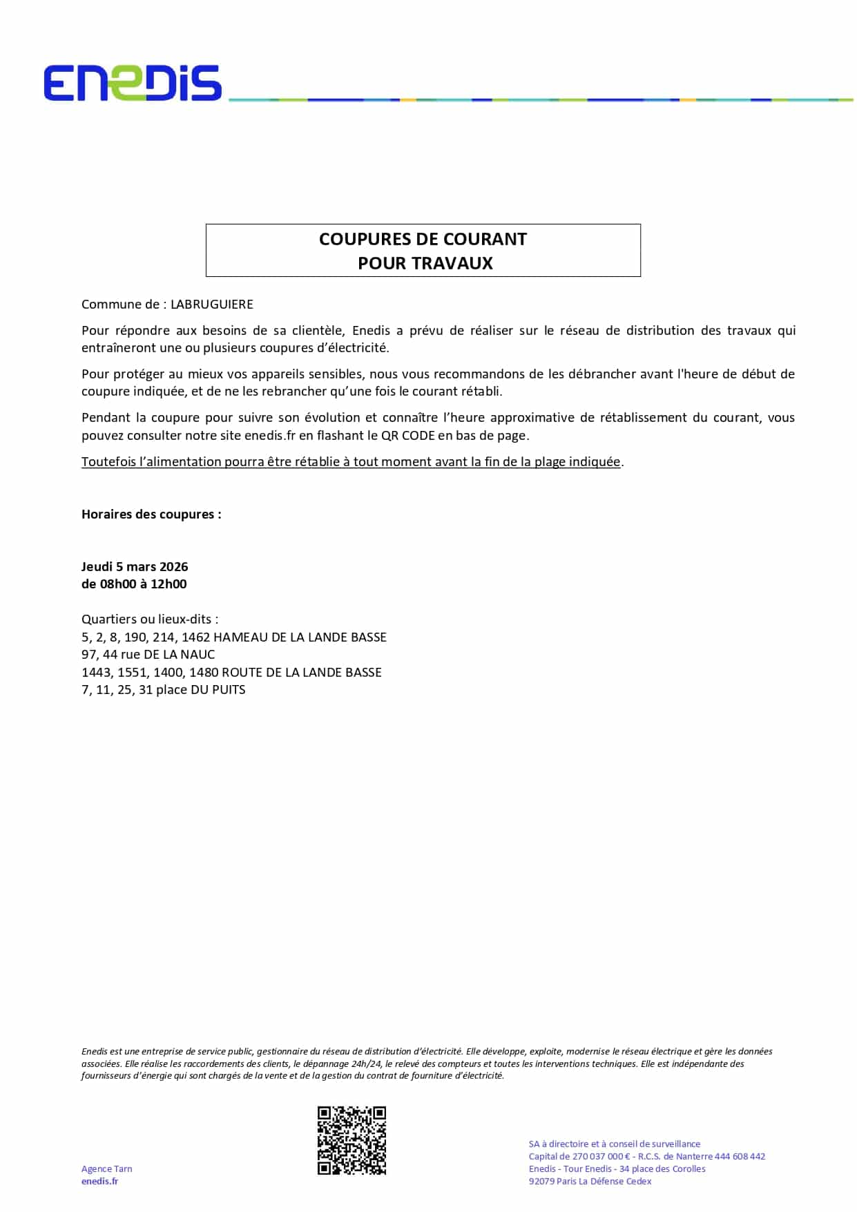 COUPURE DU 05.03.2026