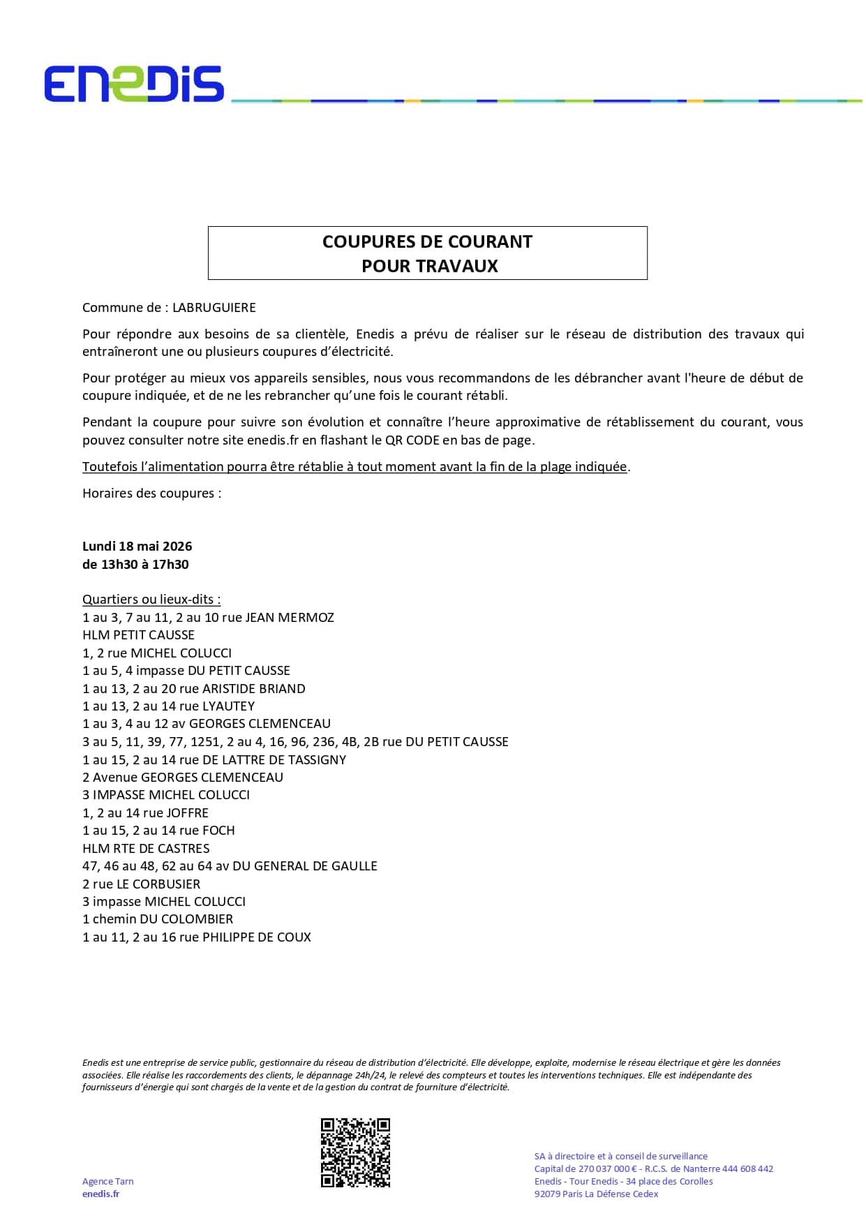 COUPURE DU 18 MAI 2026