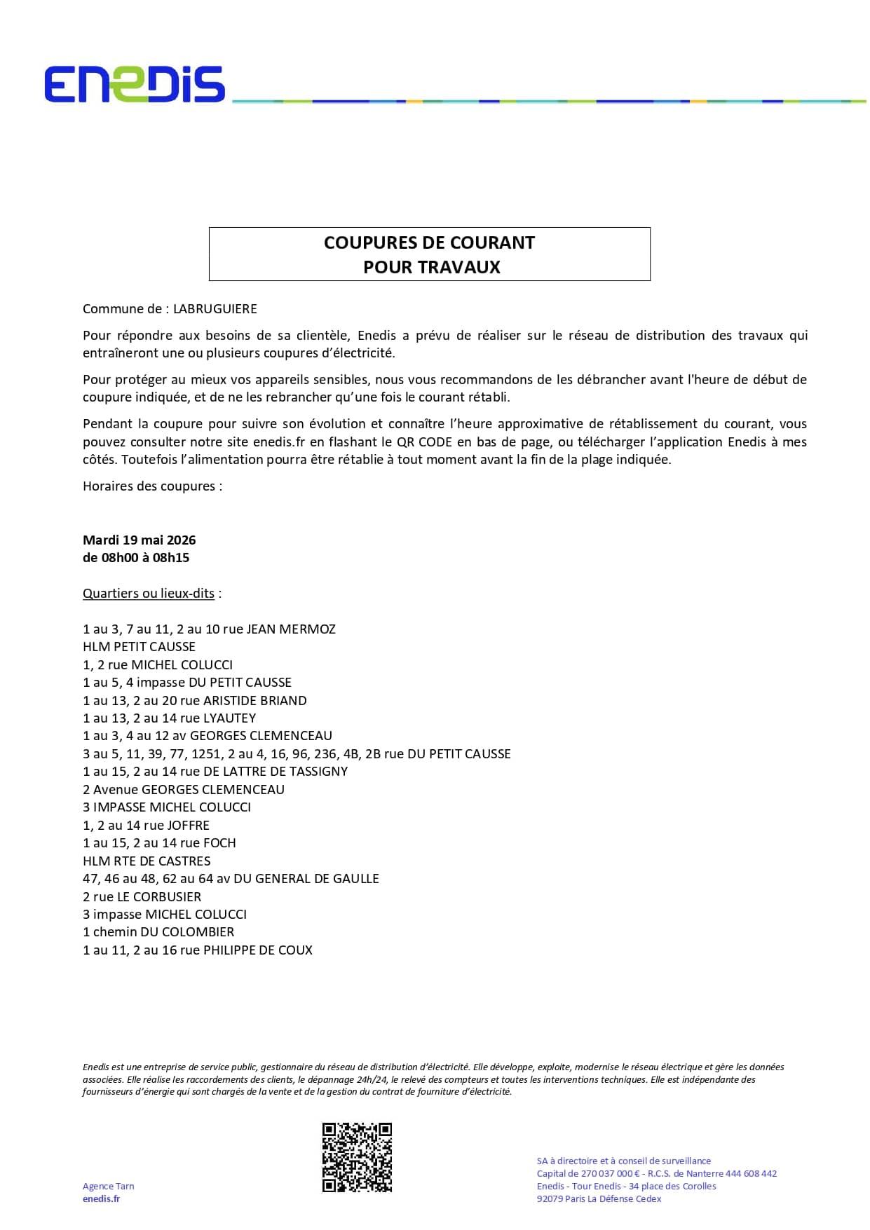 COUPURE DU 19 MAI 2026